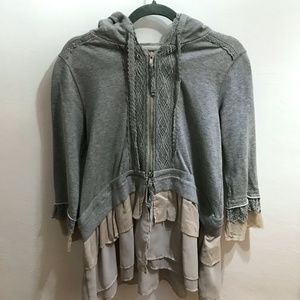 Grey Ruffle Zip-up Hoodie
